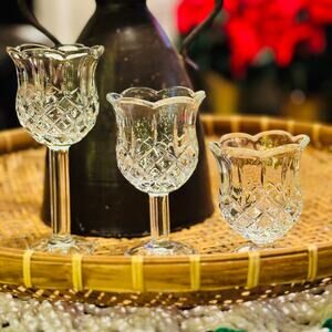 Vintage Homco Trio Glass Votive Candle Holders Tulip Stemmed Crystal